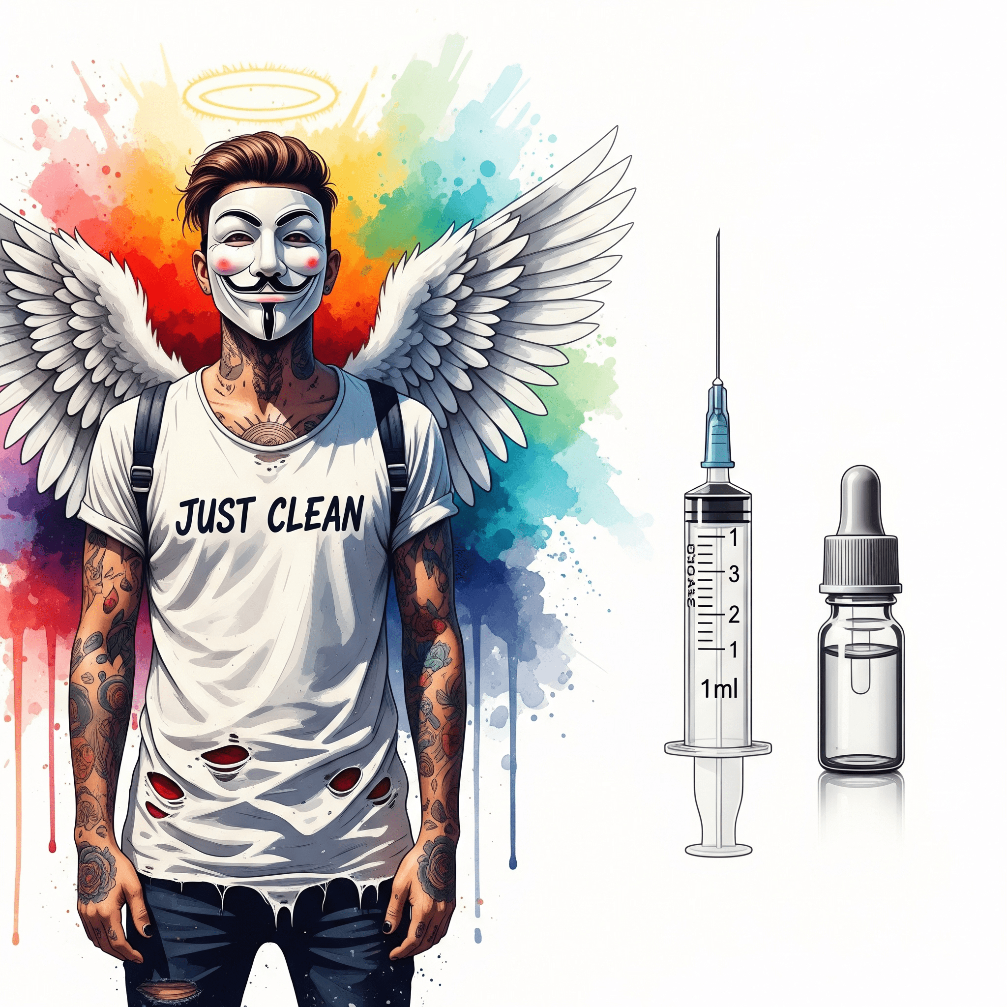 Eine Nahaufnahme einer 1-Milliliter-Spritze (ohne Nadel!) neben einer kleinen Pipettenflasche. Die Szene ist präzise und fast klinisch. Symbolisiert die Notwendigkeit der exakten Dosierung. "GBL Dosierung", "GHB richtig dosieren", "Safer Use GBL"