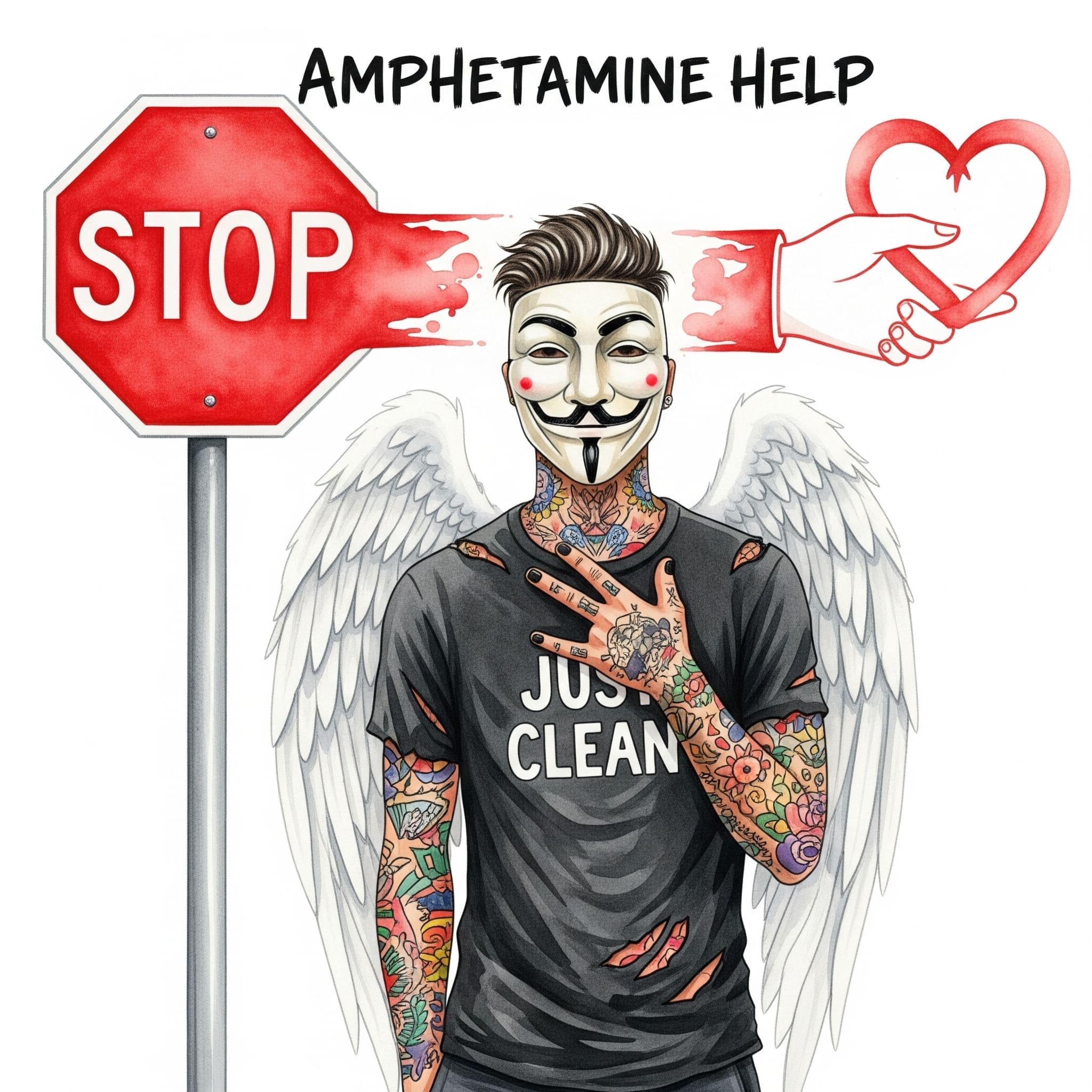 Ein Stoppschild, das sich in ein Herz oder eine helfende Hand verwandelt.
Keywords für Bild: Amphetamine Hilfe, Suchtprävention, Hilfe bei Drogenproblemen