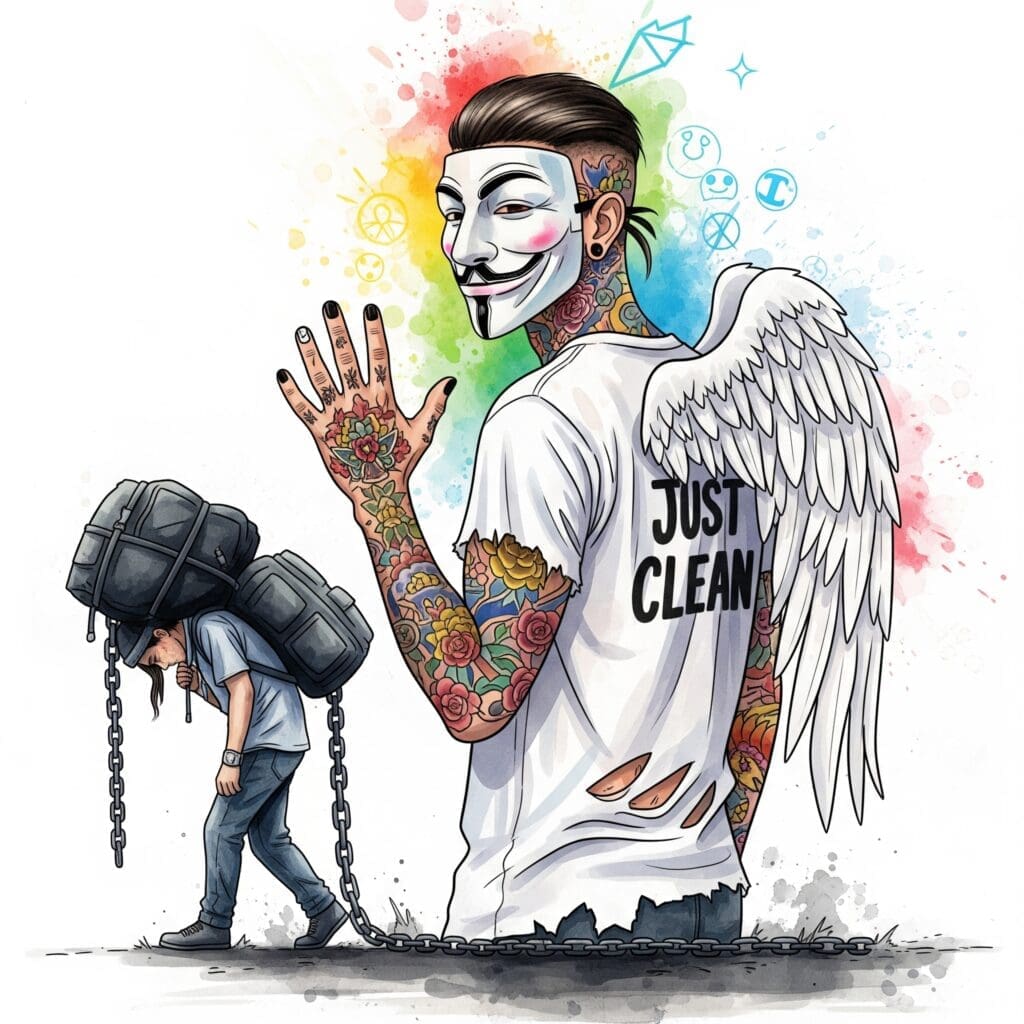 Eine Person, die unter einer schweren Last (symbolisiert durch einen großen, dunklen Rucksack oder eine Kette) gebeugt geht und erschöpft aussieht. Im Hintergrund verblassen fröhliche Farben oder Symbole für eigene Interessen.
Keywords: "Folgen Co-Abhängigkeit", "Belastung Angehörige Sucht", "Co-Abhängigkeit Stress Depression"
