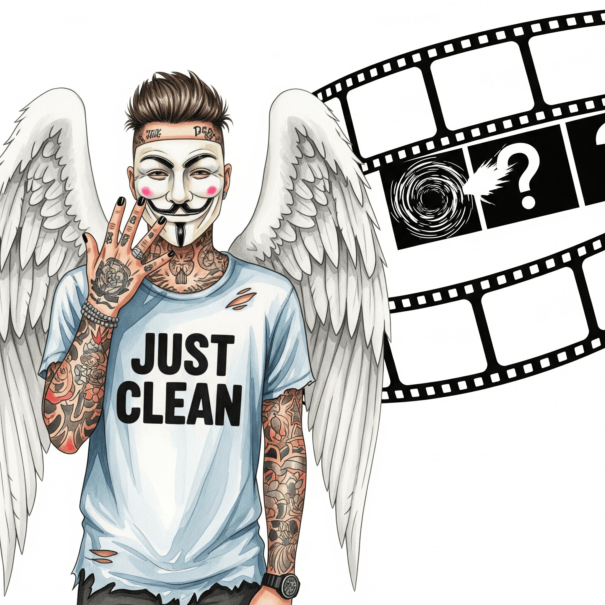 Eine stilisierte Grafik einer Filmrolle, bei der in der Mitte mehrere Bilder fehlen und durch ein schwarzes Loch oder ein großes Fragezeichen ersetzt sind. Symbolisiert die anterograde Amnesie. "Gedächtnisverlust durch Rohypnol", "Filmriss Droge", "anterograde Amnesie"