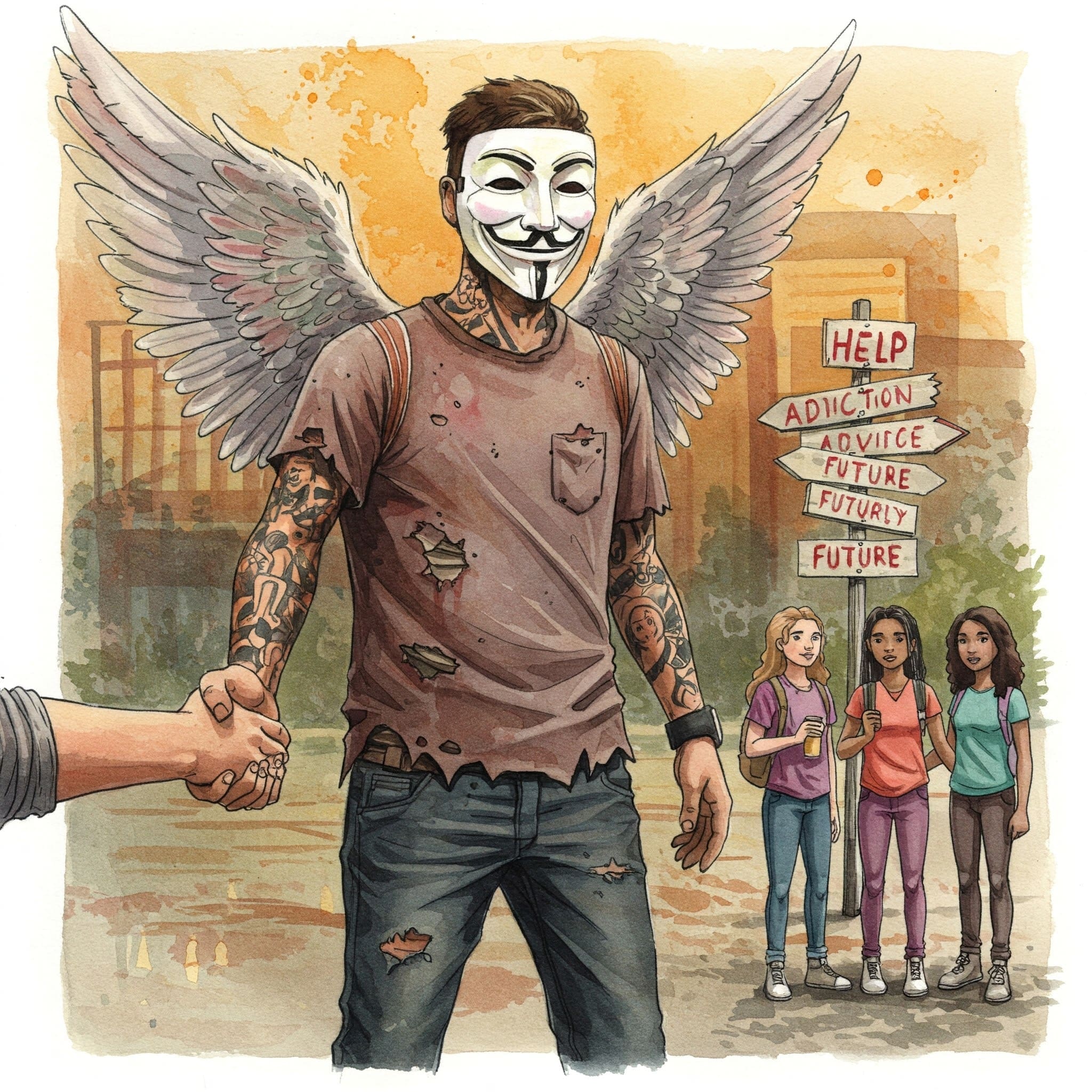 Eine Hand, die eine andere helfend ergreift. Ein Wegweiser mit Schildern wie "Hilfe", "Beratung", "Zukunft". Oder eine Gruppe von Jugendlichen, die sich unterstützend unterhalten.
Keywords: Hilfe, Unterstützung, Beratung, Suchthilfe, Gemeinsam, Zukunft, Weg finden, Nummer gegen Kummer.