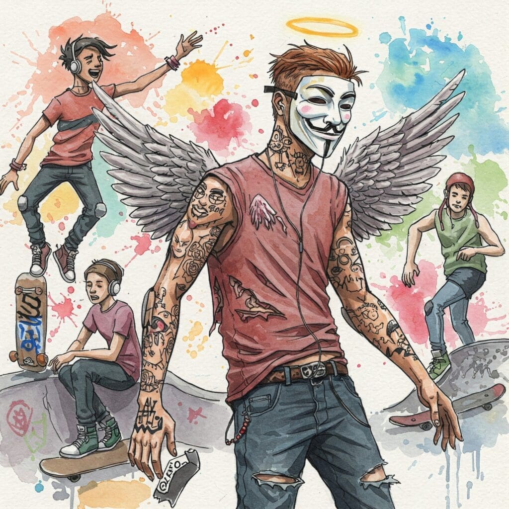 Ein dynamisches, positives Bild von Jugendlichen, die Spaß haben (z.B. lachen, skaten, Musik hören). KEINE Drogen oder negativen Darstellungen.
Keywords: Jugendliche Spaß Alternativen, Leben ohne Drogen, positive Vibes