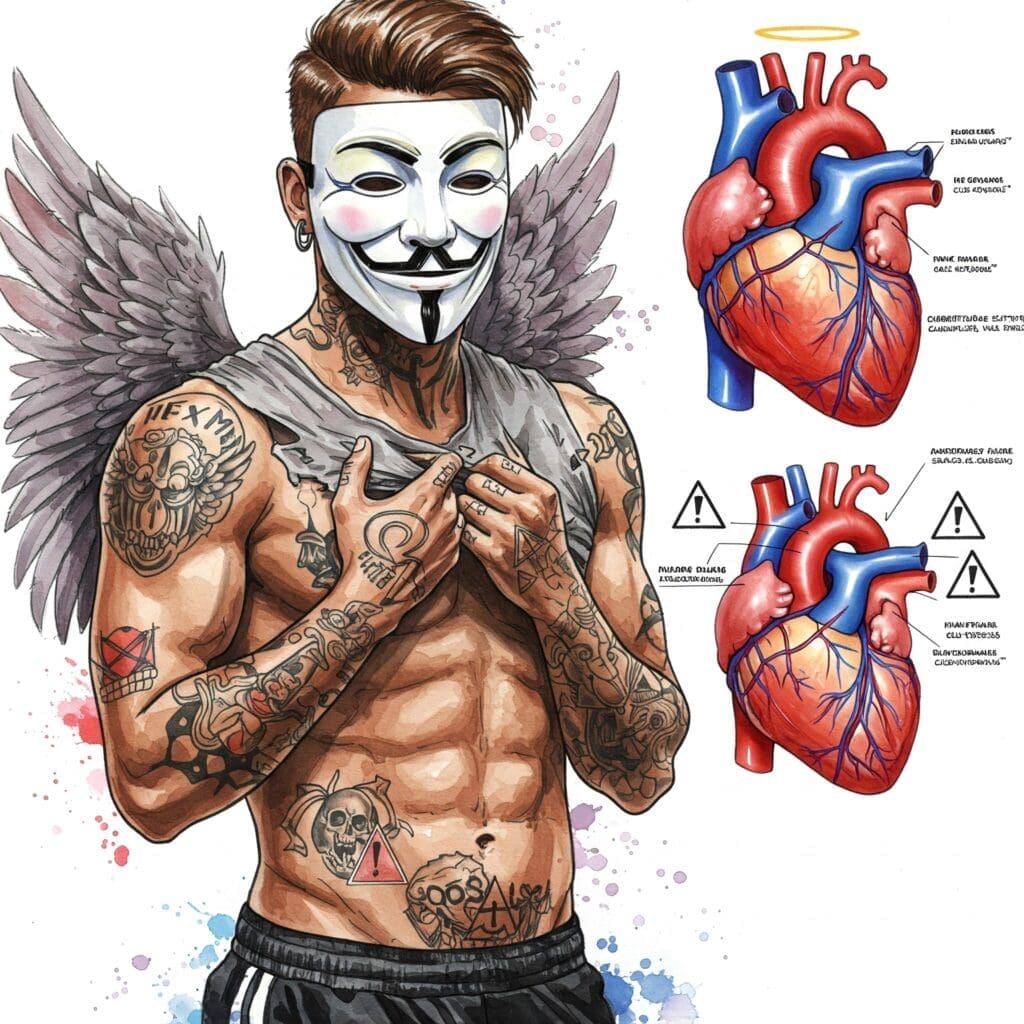 Eine Infografik oder stilisierte Darstellung des Herz-Kreislauf-Systems mit Warnsymbolen an Herz und Gefäßen.
Keywords: Herz Drogen, Kreislauf Drogen, Kokain Herzinfarkt, Amphetamine Herz, Drogen Blutdruck