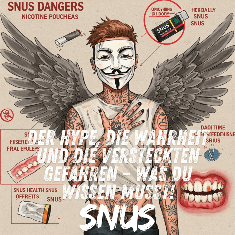 Infografik, die die Risiken von Snus/Nikotin Pouches zusammenfasst oder ein Bild, das die Auswirkungen im Mund symbolisiert (z.B. stilisiertes Zahnfleischproblem). Keywords: Snus Gefahren, Nikotin Risiken, Mundgesundheit Snus, Snus Nebenwirkungen.