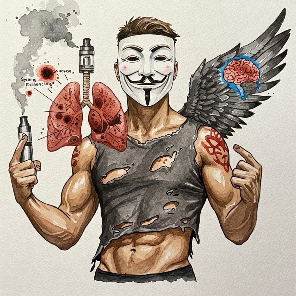 Infografik oder stilisierte Darstellung einer Lunge und/oder eines Gehirns, die die negativen Auswirkungen des Vapens symbolisch zeigt (z.B. dunkle Flecken, Reizungssymbole, blockierte Synapsen, belastetes Herzsymbol).
Keywords: Vapen Langzeitfolgen, Chronische Schäden E-Zigarette, Vapen Dauerhaft Körper, Herz Kreislauf Nikotin, Gehirnentwicklung Nikotin Langzeit, Lunge Vapen Schaden, Illegale Vapes, Schwarzmarkt E-Zigarette