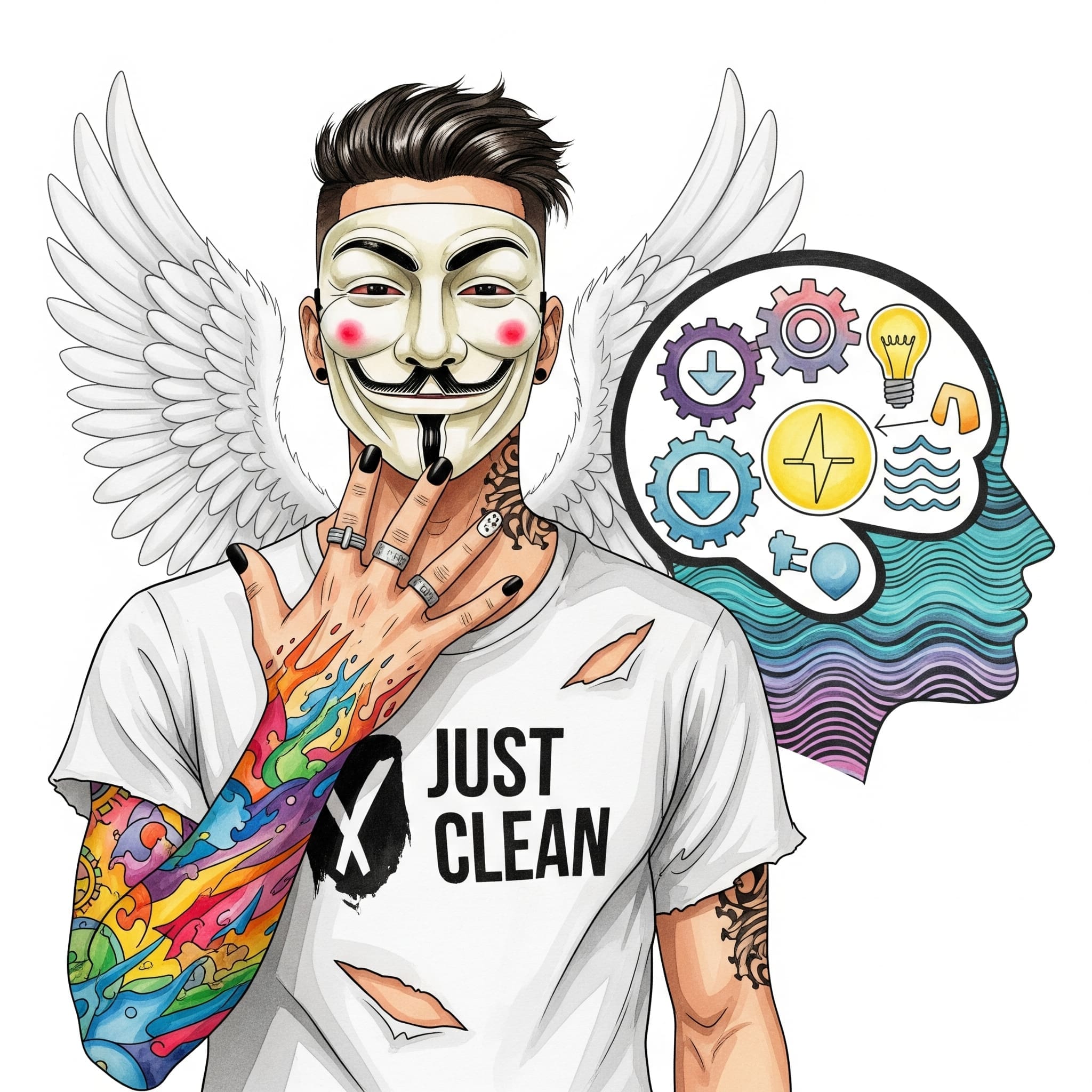 Eine stilisierte Darstellung eines Kopfes/Gehirns mit positiven Symbolen wie Zahnrädern, die ineinandergreifen, einer Glühbirne oder beruhigenden Wellenmustern. Modern und nicht zu technisch. Bild-Keywords: Mentale Stärke Sucht, Coping Skills Jugendliche, Gedanken kontrollieren, Skills für Psyche