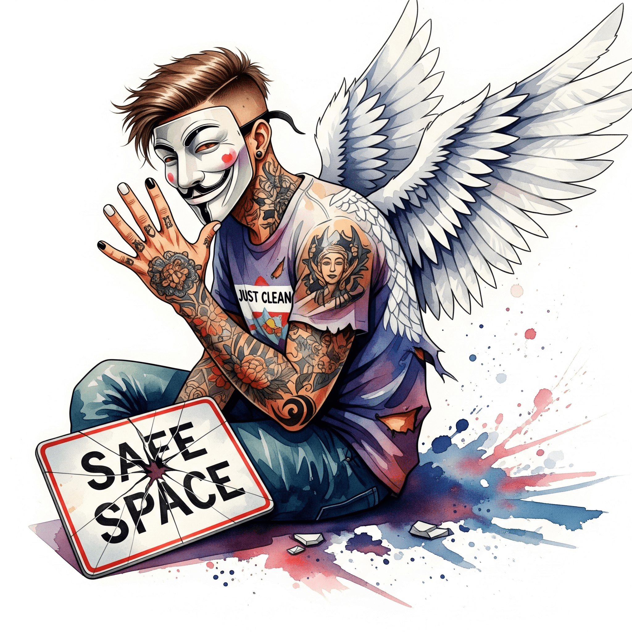Ein Schild mit der Aufschrift "SAFE SPACE", das aber Risse hat oder zerbrochen am Boden liegt. Symbolisiert das zerbrochene Vertrauen. "zerstörtes Vertrauen", "schlechte Erfahrung Klinik", "Safe Space gebrochen"