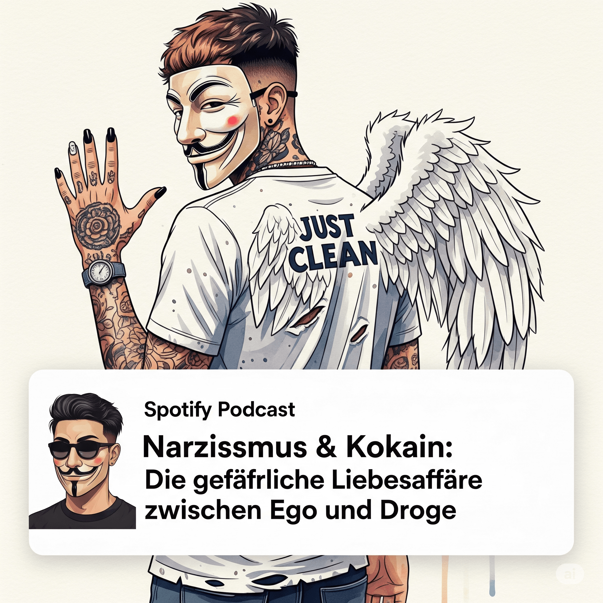 Narzissmus & Kokain: Die gefährliche Liebesaffäre zwischen Ego und Droge. Podcast und Artikel Titelbild